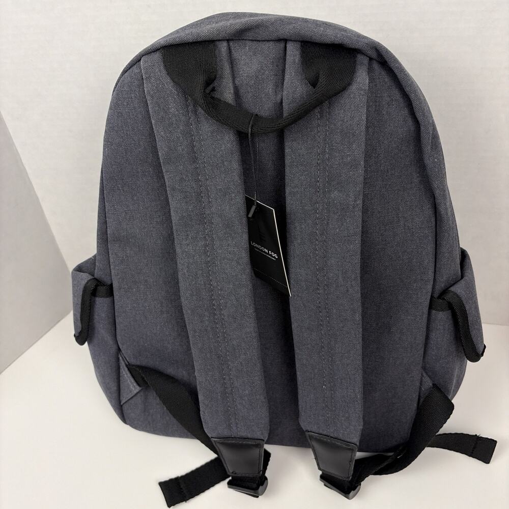 London Fog Collection Backpack Denim Canvas 16x12x5 Inch Pockets Blue Black - Picture 2 of 7
